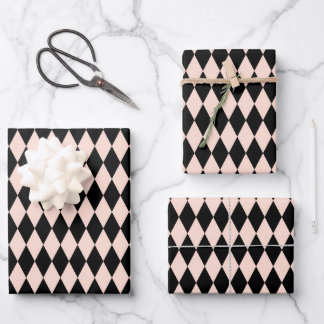 Vintage Pink and Black Harlequin Pattern  Wrapping Paper Sheet