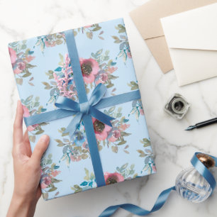 Vintage Pink and Blue Roses  Wrapping Paper