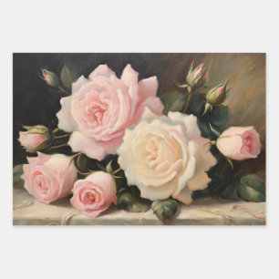 Vintage Pink and Cream Roses Wrapping Paper Sheet