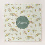 Vintage Pink and Green Floral Fun Name Jigsaw Puzzle<br><div class="desc">Cute personalized puzzle.  See how long it takes you to build your personally made puzzle.</div>