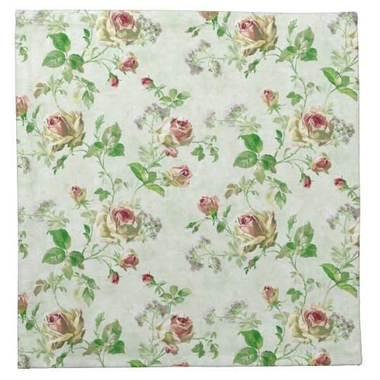 Vintage Pink and Green Roses Pattern Napkin