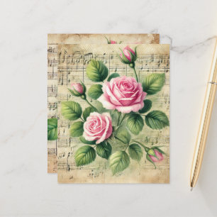 Vintage Pink and Green Roses Sheet Music Scrapbook