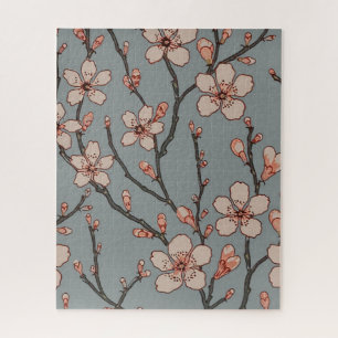 Vintage Pink and Grey Blossom Pattern Jigsaw Puzzle