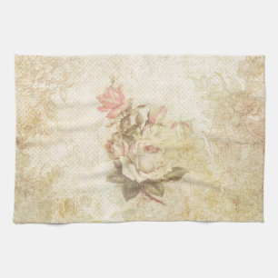 Vintage Pink and Ivory Rose Kitchen Towel