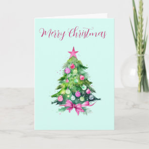 Vintage Pink and Mint Christmas Tree Card