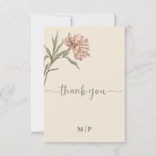 Vintage Pink and Olive Watercolor Floral Thank You Card