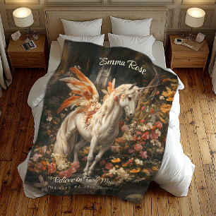 Vintage Pink And Orange Floral Fairytale Pegasus  Fleece Blanket