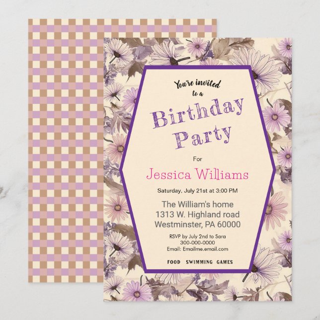 Vintage Pink And Peach Floral Birthday Invitation (Front/Back)