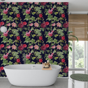 Vintage Pink And Red Roses On Dark Blue  Wallpaper