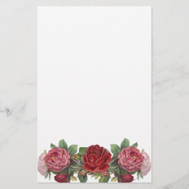 Vintage Pink and Red Roses Stationery (Front)
