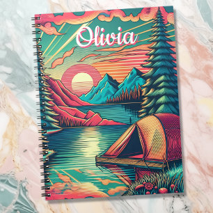 Vintage Pink and Teal Camping Personalized Notebook