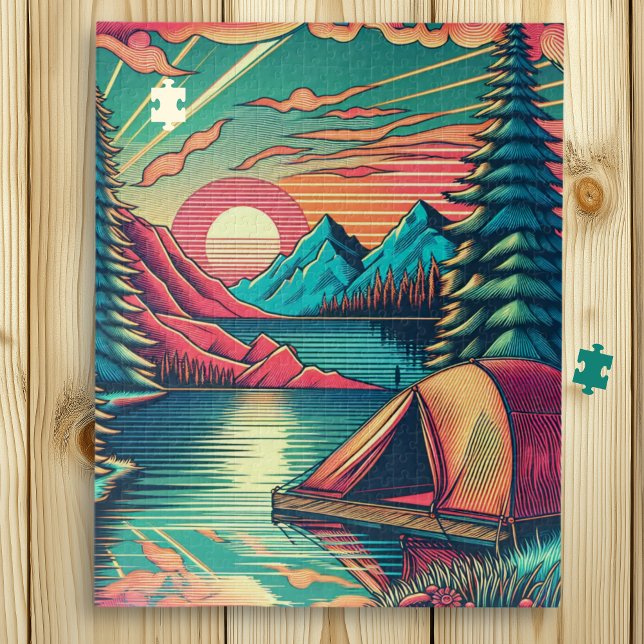 Vintage Pink and Teal Camping Themed  Jigsaw Puzzle (Creator Uploaded)