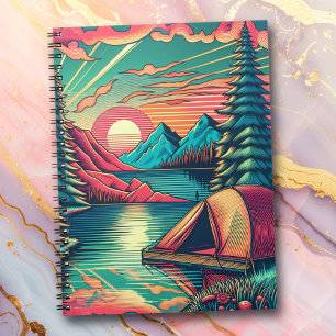 Vintage Pink and Teal Camping Themed  Notebook