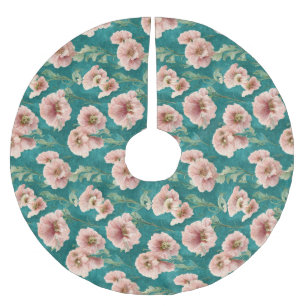 Vintage Pink and Teal Floral Pattern Design Brushed Polyester Tree Skirt