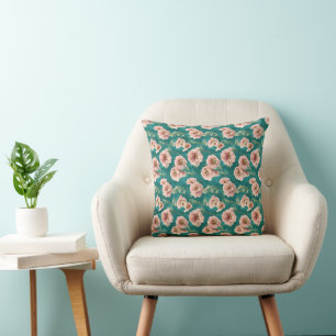 Vintage Pink and Teal Floral Pattern Design   Throw Pillow