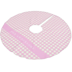 Vintage Pink and White Gingham Plaid Personalized Brushed Polyester Tree Skirt