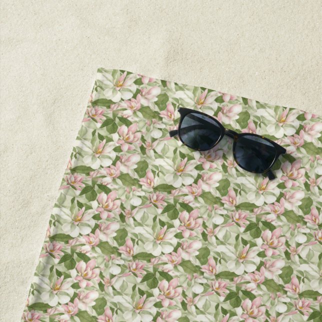 Vintage Pink and White Magnolias Beach Towel (In Situ)