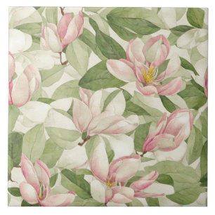 Vintage Pink and White Magnolias Tile