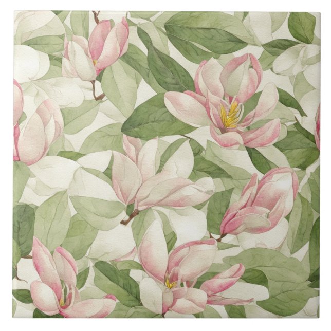 Vintage Pink and White Magnolias Tile (Front)
