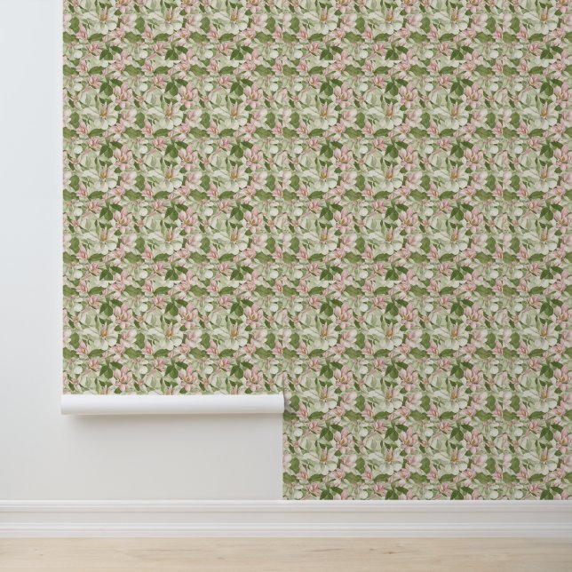 Vintage Pink and White Magnolias Wallpaper (Application)