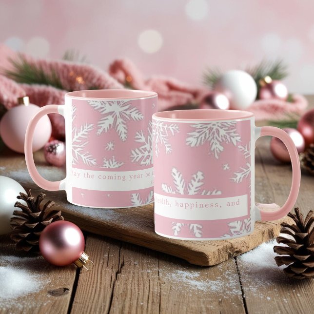 Vintage Pink and White Snowflakes Personalized Mug (Vintage Pink and White Snowflakes Personalized Mug)