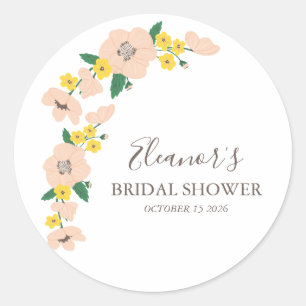 Vintage Pink and Yellow Floral Bridal Shower Classic Round Sticker