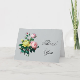 vintage pink and yellow rose flowers thank you card