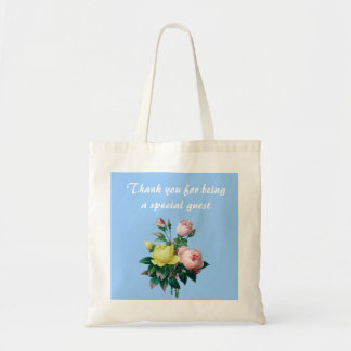 vintage pink and yellow rose flowers thank you tote bag