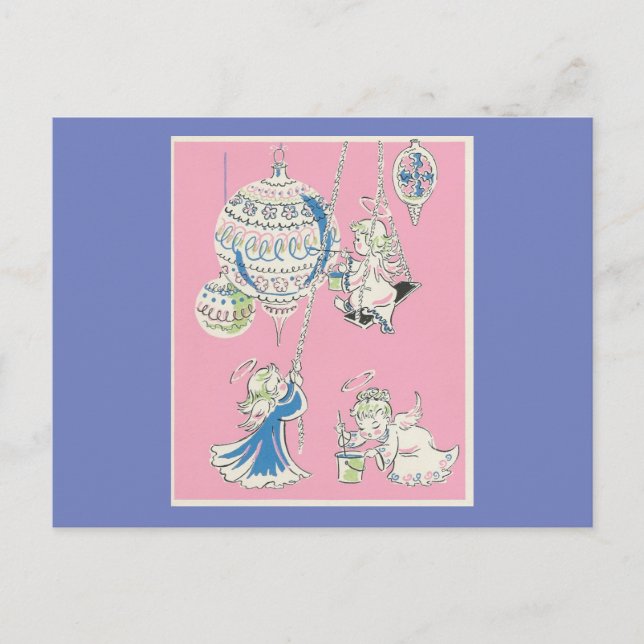 Vintage Pink Angels Christmas Card (Front)