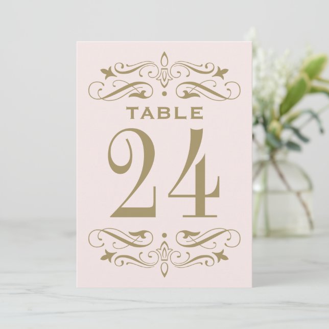 Vintage Pink Antique Flourish Wedding Table Number (Standing Front)