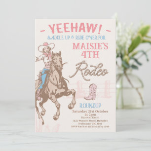 Vintage Pink Any Age Cowgirl Rodeo Birthday Invitation