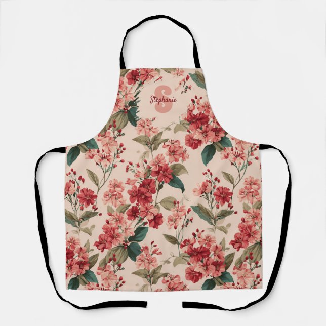 Vintage Pink Azalea Floral Pattern – Classic Apron (Front)