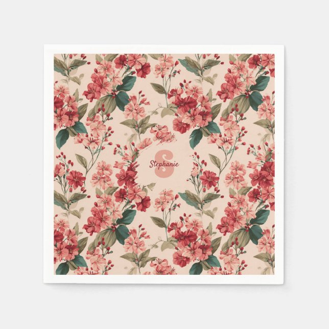 Vintage Pink Azalea Floral Pattern – Classic Napkin (Front)