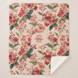 Vintage Pink Azalea Floral Pattern – Classic Sherpa Blanket