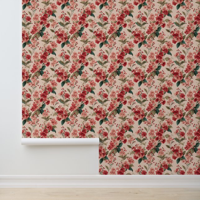 Vintage Pink Azalea Floral Pattern – Classic Wallpaper (Application)