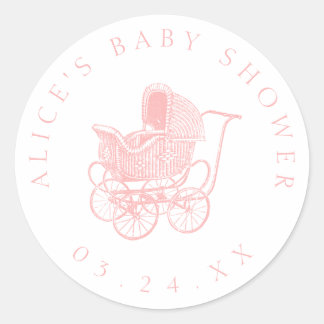 Vintage Pink Baby Carriage Baby Shower Classic Round Sticker