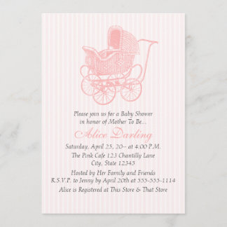 Vintage Pink Baby Carriage Baby Shower Invitation