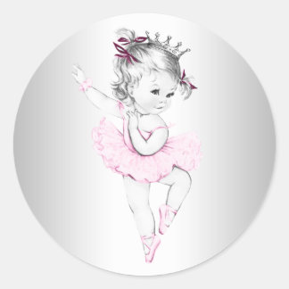 Vintage Pink Ballerina Baby Shower Sticker