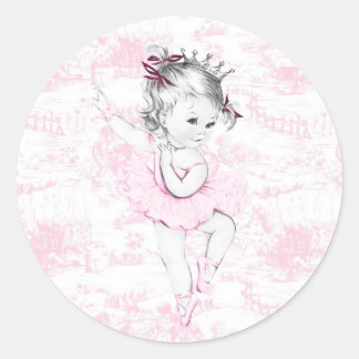 Vintage Pink Ballerina Princess Baby Shower Classic Round Sticker