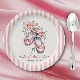 Vintage Pink Ballerina Shoes Girl Baby Shower Paper Plate