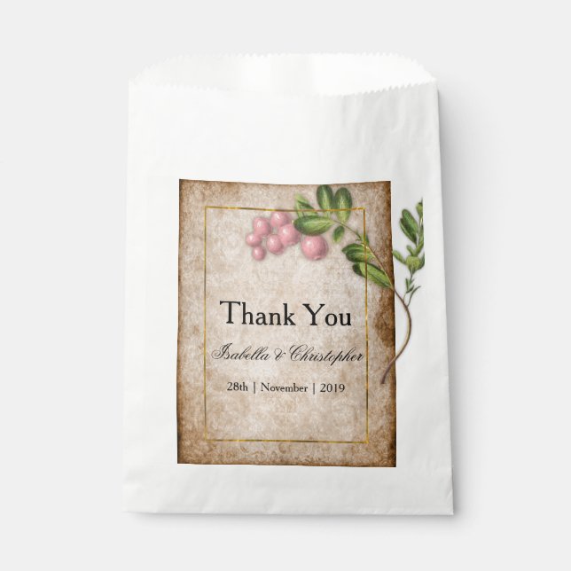 Vintage Pink Berries Wedding Thank You Favour Bag (Front)