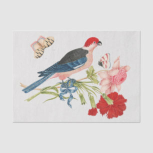 Vintage Pink Bird Butterfly Floral Art Print Tissue Paper