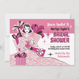 Vintage Pink + Black Bridal Shower  Invitation