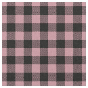 Vintage Pink & Black Plaid Gingham Fabric
