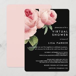 Vintage Pink Black Rose Virtual Shower Invitation