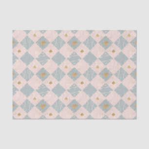 Vintage Pink Blue Chequerboard Playing Card Suits Tissue Paper