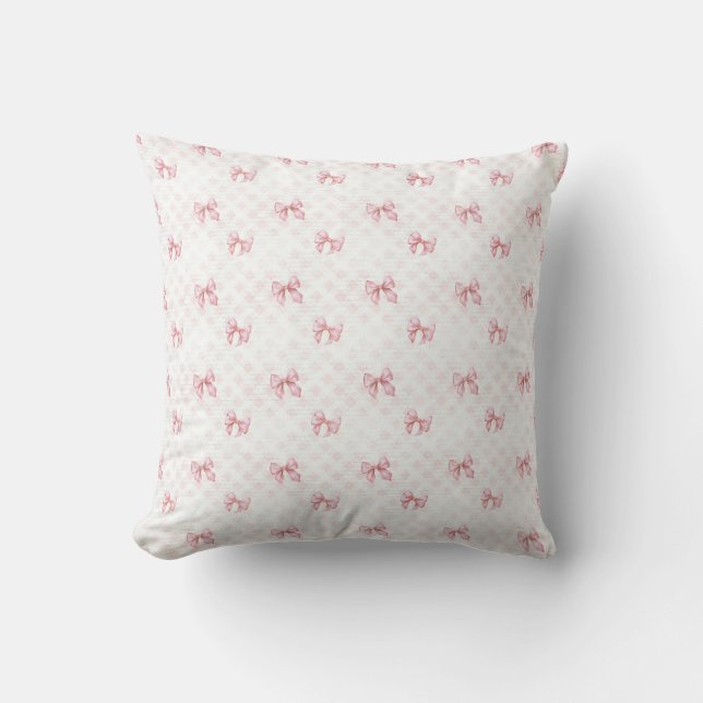 Vintage Pink Bow Coquette Throw Pillow (Front)