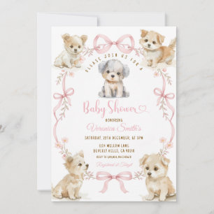 Vintage Pink Bow Dog Baby Shower Cute Puppy Floral Invitation