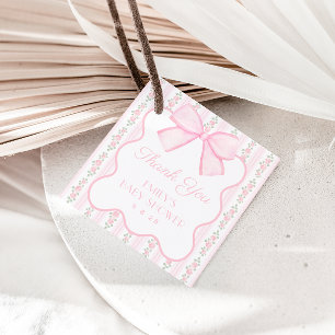Vintage Pink Bow Floral Baby Shower Favour Tags