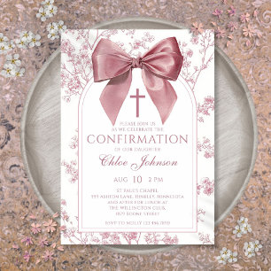 Vintage Pink Bow Floral Girl Confirmation Invitation